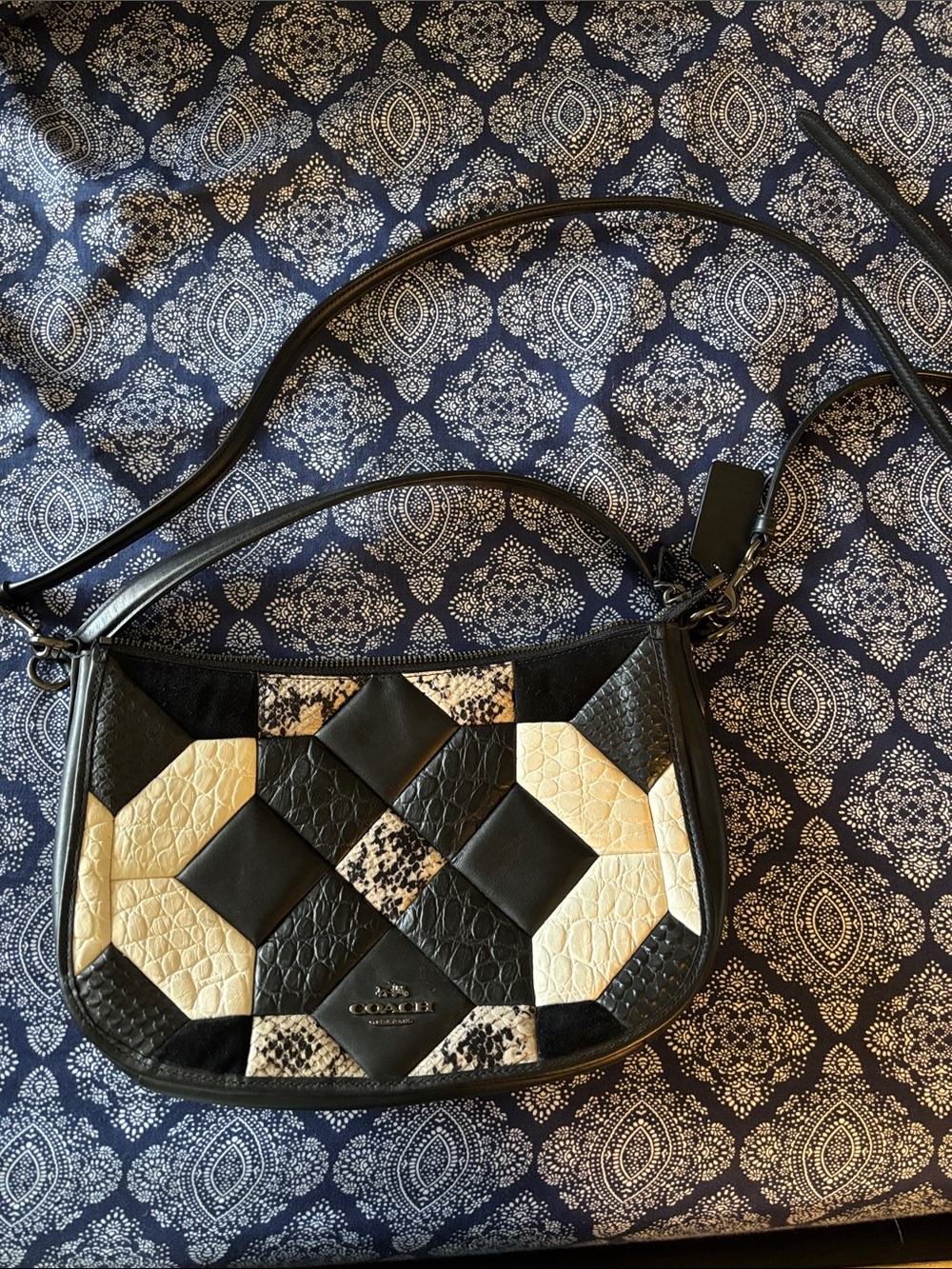 Coach Black and Cream Patchwork Leather Shoulder Bag